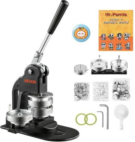 VEVOR Button Machine 75 mm Badgemaker Zwart met 500 Button Blanks, Cirkelsnijder en Accessoires voor DIY Badges, Speldjes en Magneten
