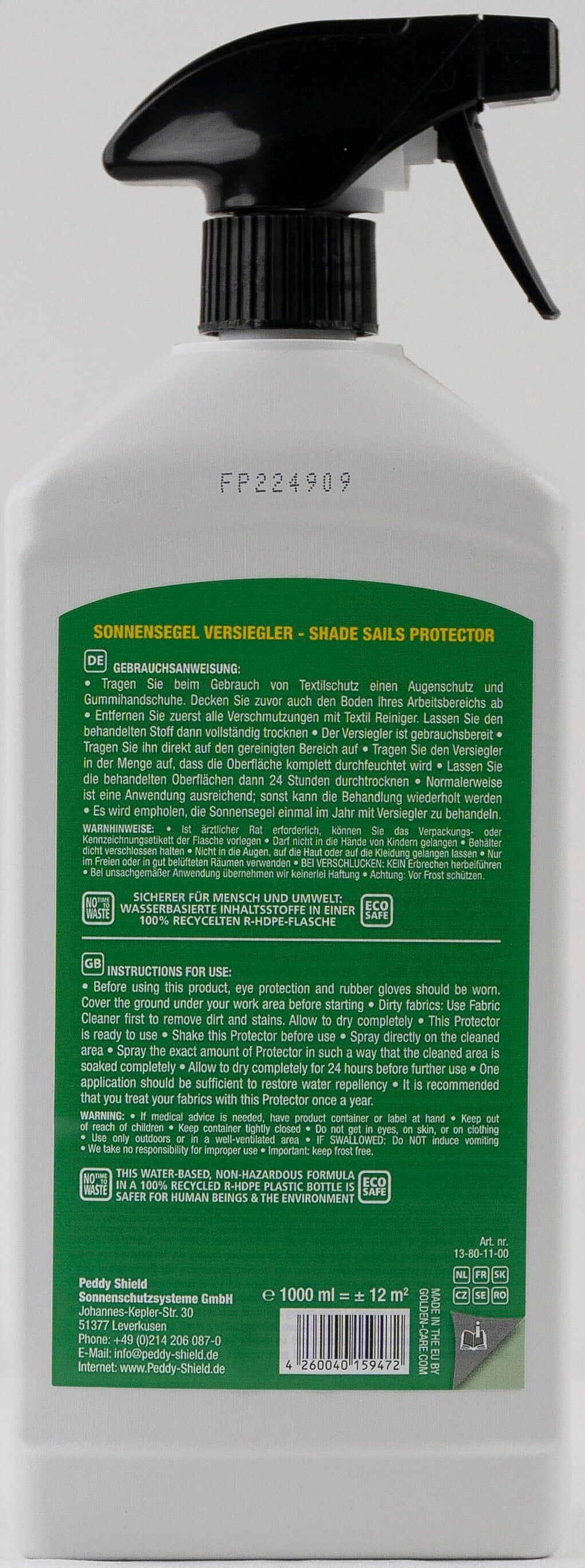 Imprägnierspray PEDDY SHIELD "Sonnensegel-Versiegler", transparent (farblos), 1.000, Oberflächenpflegemittel, Imprägnierspray, für Sonnensegel