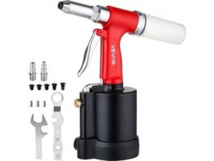 VEVOR Druckluft Nietmutternzange Set mit Nasenstücken 2,4/3,2/4,0/4,8/6,4mm, Pneumatische Blindnietzange Set für Automobil Industrie Heimwerkerprojekt, 1780kg Zugkraft, Max. 16mm Hub, 360° Nietengriff