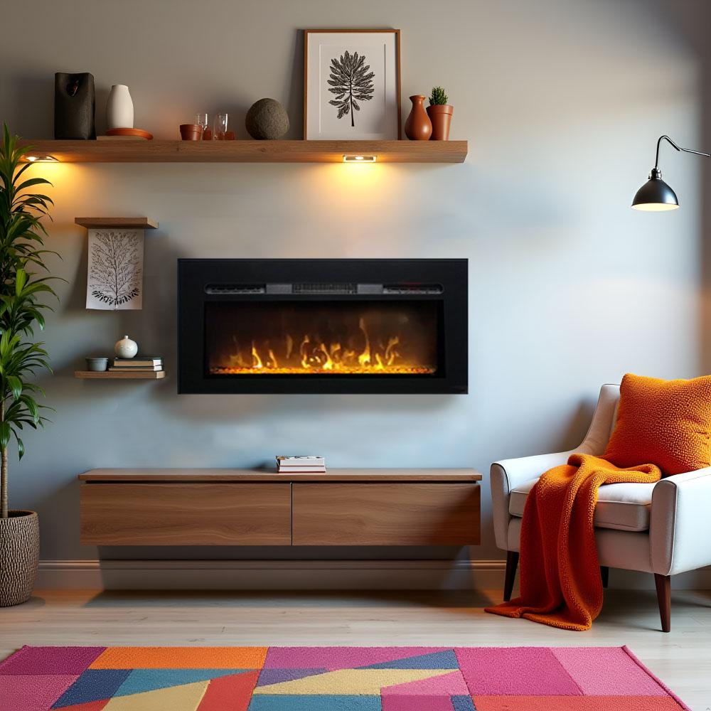 Elektrokamin modern ElectricSun Paula Glass kleine schwarz, Wand-, Boden-montage oder einbaubar, mit Soundeffekt, mit App, 10 Farbeinstellungen, B122xH45cm