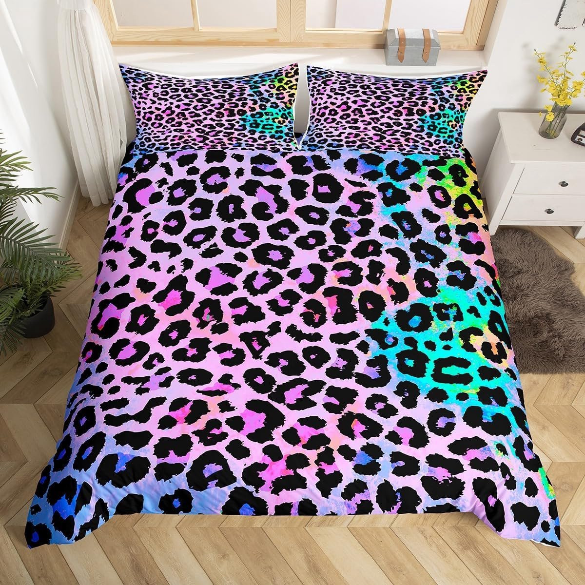 Dekbedovertrekset met Luipaardprint Paars Roze Kinderbeddengoed met kussenslopen 40x60 cm