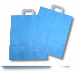 VEPATIM 250x Papiertragetaschen aus Kraftpapier 320+120x400mm hellblau