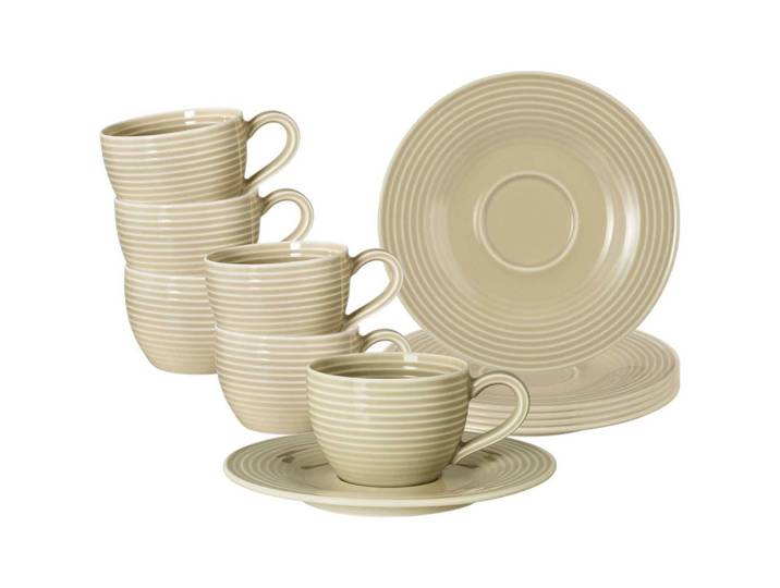 ESPRESSOTASSEN MIT UNTERTASSEN Beat Color Glaze Sandbeige 100 ml 6er Set
