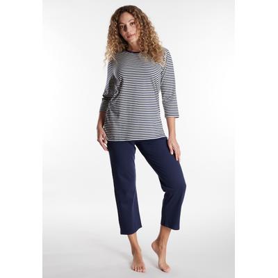Pyjama GÖTZBURG, Damen, Gr. 42, Single Jersey, blau (blau, dunkel, ringel), Single Jersey, Obermaterial: 100% Baumwolle, Homewear-Sets Pyjama