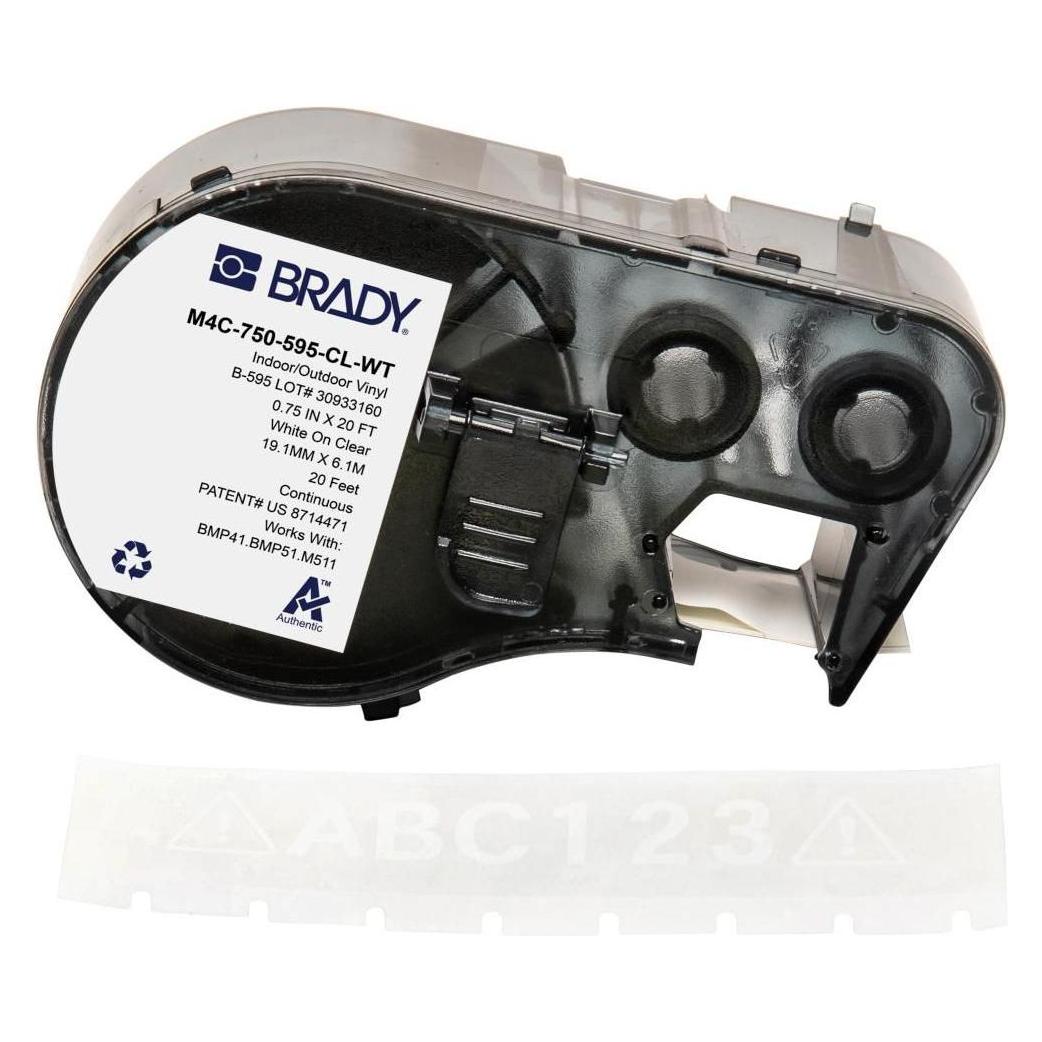 Brady M4C-750-595-CL-WT, Vinyl, Weiss auf Transparent, 19.05 mm x 6.10 m, permanent, Endlos (M4C-750-595-CL-WT)