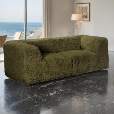 Contemporary Faux Fur Modular Loveseat with Corner Wedge Seating by GDFStudio