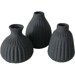 Boltze Vase Esko 3er-Set, Schwarz, rau