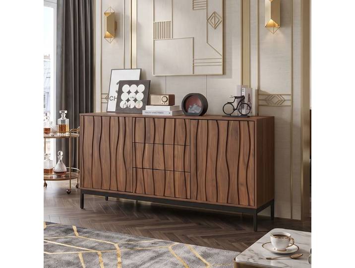 Buffet Enfilade 150x40x80 cm Grand Rangement 3 Tiroirs Design Soigné Style Industriel