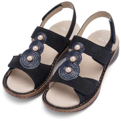 Riemchensandale ARA "HAWAII", Damen, Gr. 39, nachtblau, Ziegenveloursleder, unifarben, Schuhe Riemchensandale, Keilabsatz, Sommerschuh, Bequemschuh in Weite G (= weit)