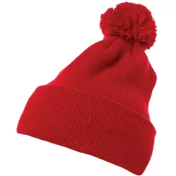 Flexfit Cuffed Pom Pom Knit Beanie, red