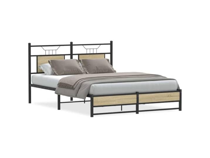 Stahlgestell mit Stauraum Kopfteil zum Lesen 150 x 200 cm Braun Bettgestell ohne Matratze Sonoma-Eiche 150x200 cm Holzwerkstoff mit Kopfteil und Stauraum, stabiler Lattenrost fuer