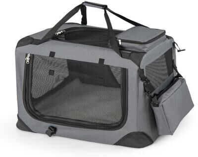Costway Collapsible Soft Dog Crate Travel Crate with Mesh Windows and 3 Doors-S