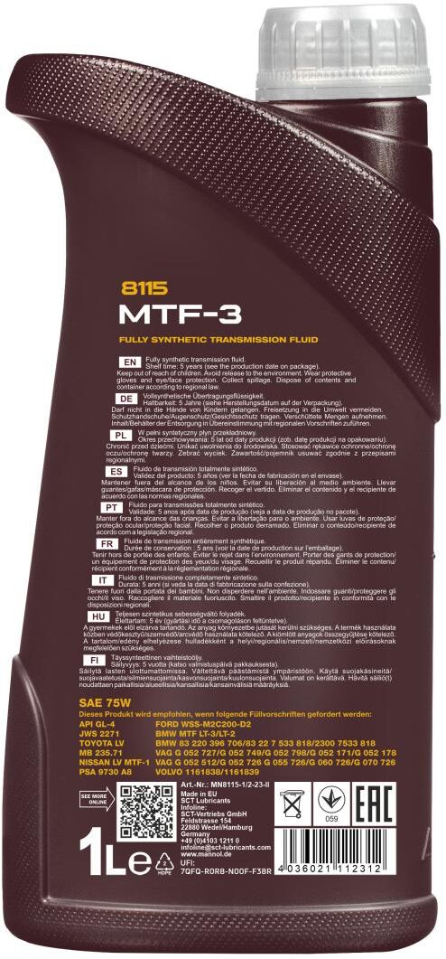 Sct - Mannol Getriebeöl Schaltgetriebeöl Mtf-3 8115 [1 L] Mn8115-1 1l Für Ford Renault Vag