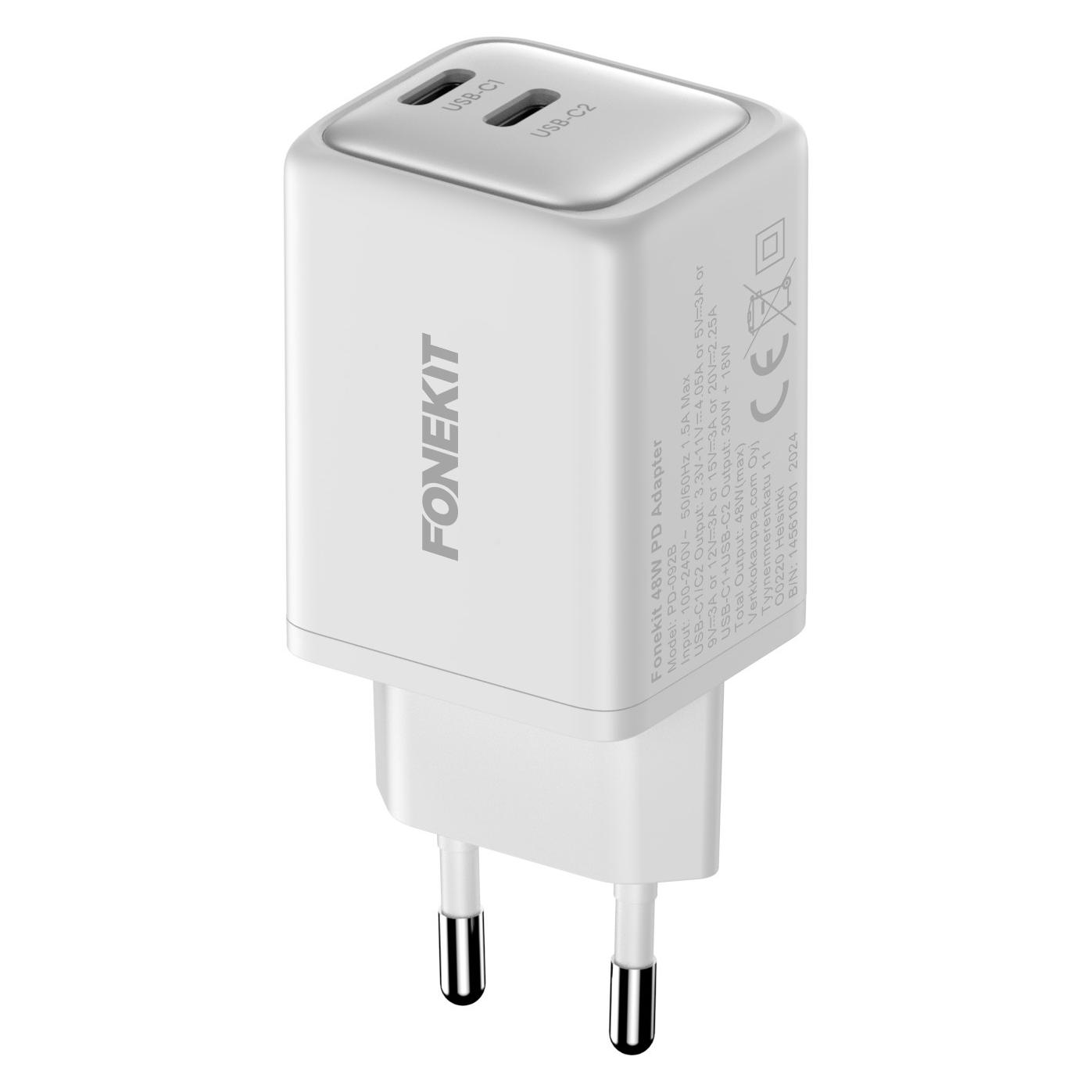 FoneKit 48W GaN PD Wall Charger, USB-C + USB-C, white (48 W, 2 Ports) (54378500)