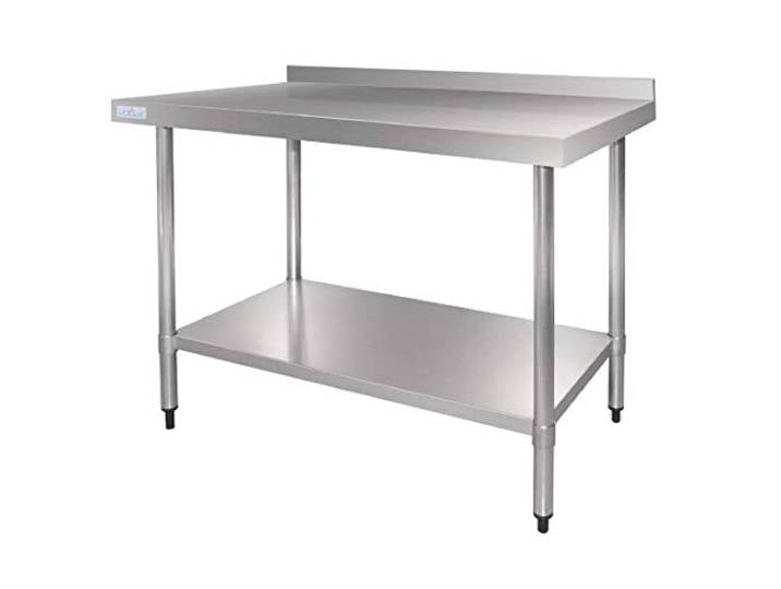 Vogue Edelstahl-Gastronomietisch mit Aufkantung 600 mm, Edelstahl poliert, einfache Selbstmontage, 90x60x70 cm, 1 Ablage, gewerbliche Küchenmöbel, GJ505