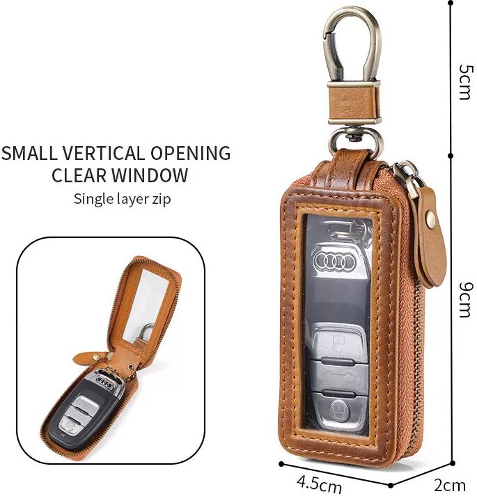INF Autoschlüsselanhänger aus Leder mit transparentem Sichtfenster, schlankes, einlagiges, vertikales Design model 1