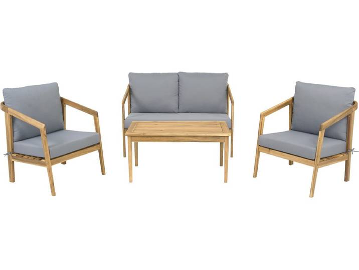 Salon de jardin en bois avec coussins Presley - 4 places - Gris
