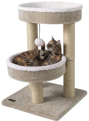 "Costway 24"" Cat Tower with 2 Plush Perches, Scratching Posts and Dangling Ball-Beige"