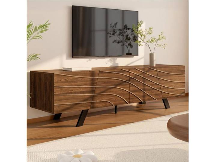 Meuble TV de salon 160x39x50.5 cm Armoire TV avec 4 portes Meuble de rangement Meuble TV moderne Couleur noyer