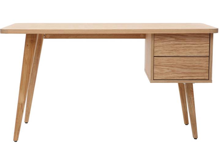 Bureau avec rangements 2 tiroirs scandinave bois clair chêne L140 cm FIFTIES