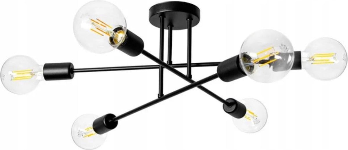 Industriële plafondlamp met 6 lampen - Zwart - Metaal