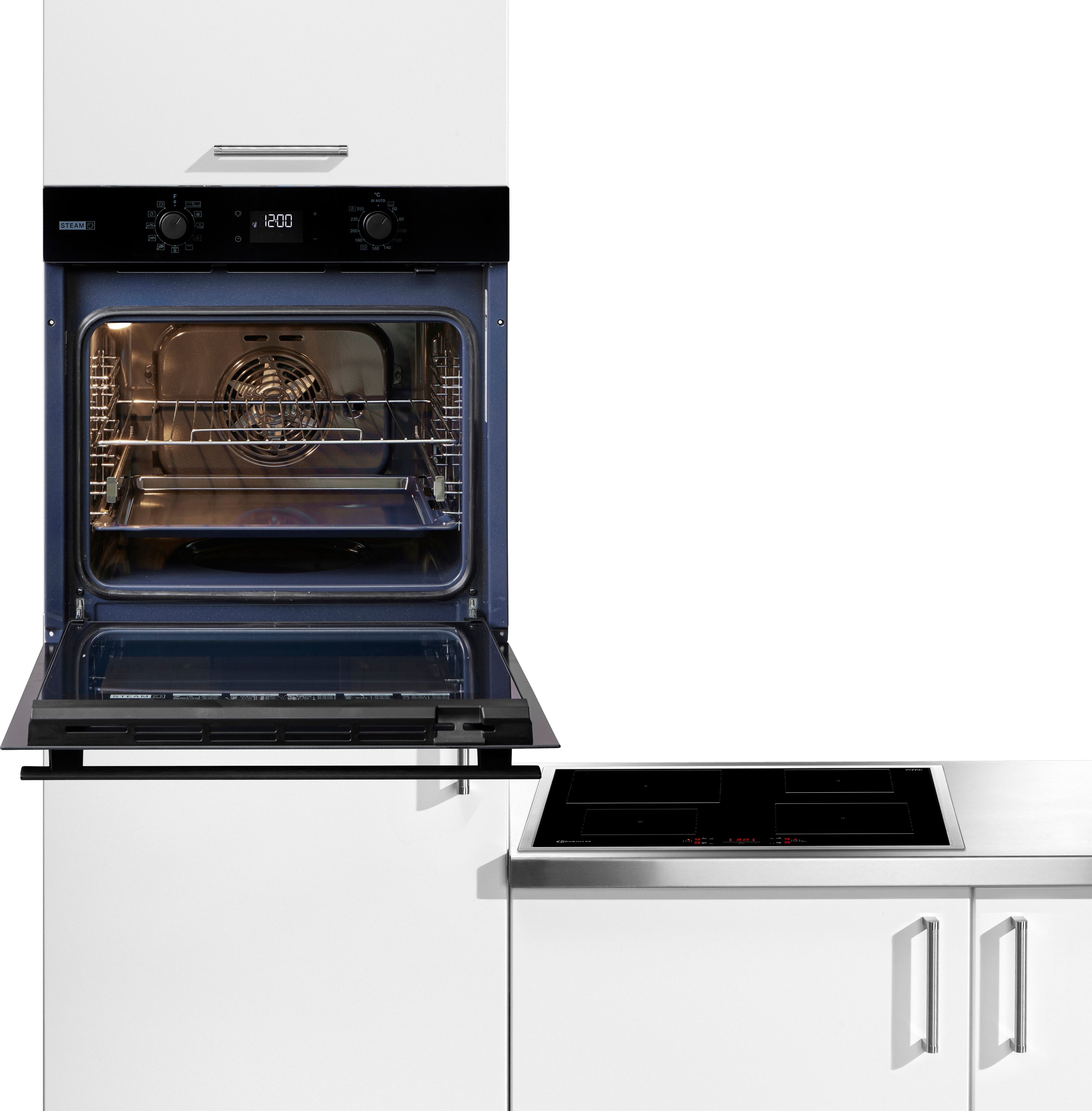 Bauknecht Backofen-Set "BAKO 780 Steam IND BL", Energieeffizienz: A+, schwarz, Herdsets, GentleSteam – für ein saftiges Inneres und ein knuspriges Äußeres, Backofen-Set