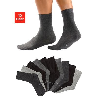 Basicsocken H.I.S "Damen Herren Business Socken, Anzugsocken ohne Gummibund", Damen, Gr. 43-46, schwarz (4x schwarz, 2x anthrazit, meliert, 2x grau, meliert, 2x hellgrau, meliert), Baumwolle, Baumwollmischung, Elasthan, Polyamid, uni und meliert,...