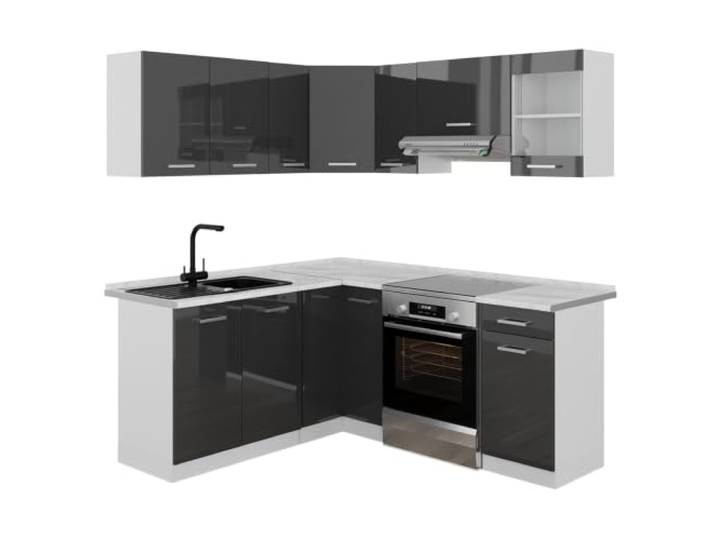 Vicco Eckküche R-Line, Anthrazit Hochglanz/Weiß 187 x 167 cm AP Marmor, mit modular erweiterbaren Elementen für flexible Küchenplanung