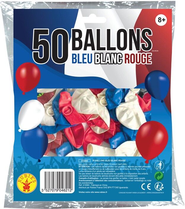 Sachet de 50 ballons Bleu/Blanc/Rouge - Rubies