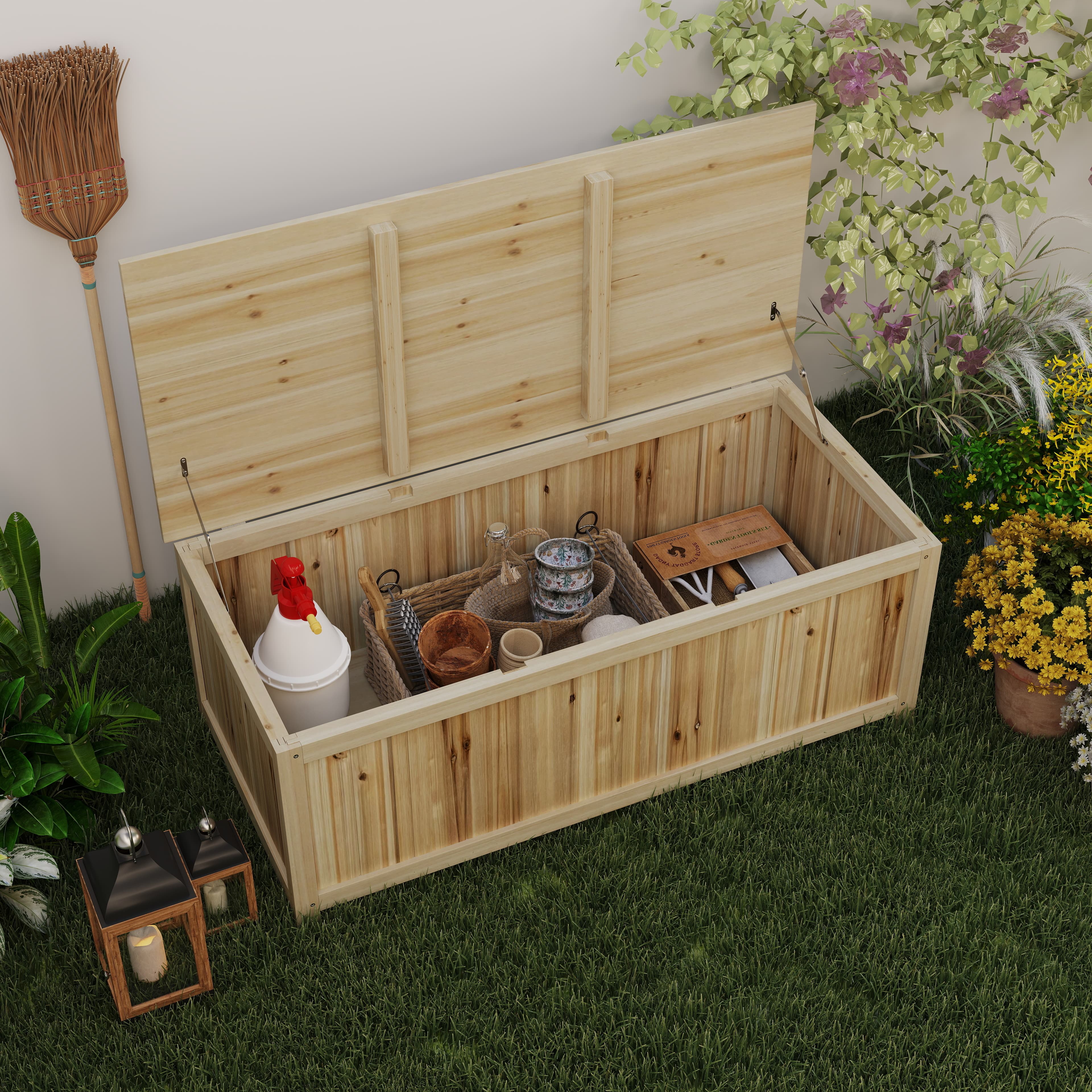 Outsunny Panca Contenitore da Giardino da 172L in Legno di Abete, 120x55x45cm, Colore Legno Aosom