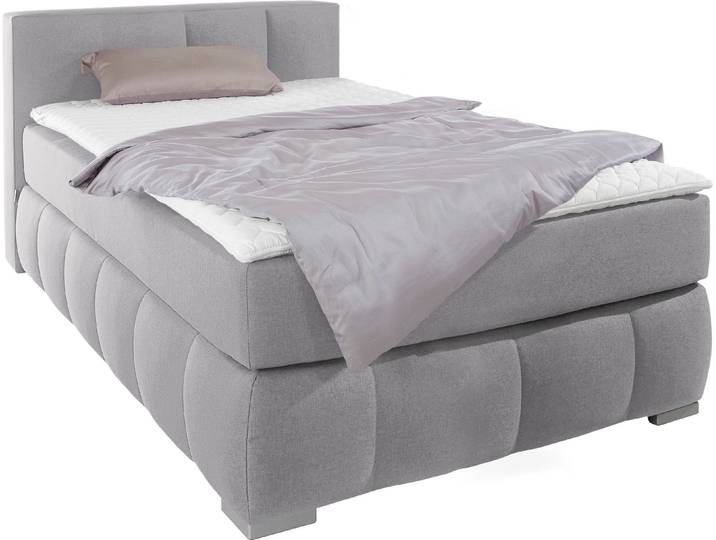 Boxspringbett, Samtoptik, Grau, 147×245 cm, inkl. Topper, Überlänge 220 cm, Klassisch, Home Affaire
