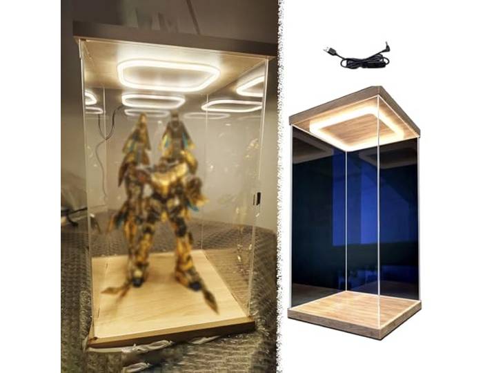 Acryl Vitrine Hohe Puppenfigurenvitrine mit Beleuchtung, 10/15/20/25/30/35/40/50/60 Cm Große Sammlervitrine aus Acryl mit LED-Beleuchtung, Staubdichter Aufbewahrungsschrank mit Tür(25x25x50cm/10x10x20