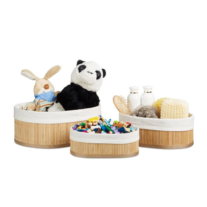 Relaxdays 6-delige opbergmanden set van bamboe en textiel, bruin, 3 maten (3 l, 8 l en 22 l)