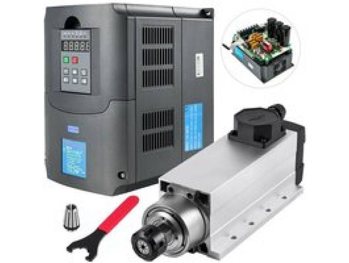 VEVOR Moteur de Broche Refroidi par Air 4KW Convertisseur de Fréquence Variable ER25, Moteur de Broche avec Inverseur de Fréquence, Kit de Fraisage pour CNC Machine de Gravure Contrôle de Vitesse