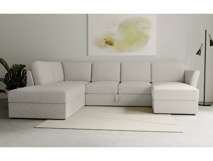 Schlafsofa, Flachgewebe, Braun 310×226 cm, Mit Bettfunktion & Stauraum, Klassisch, Home-affaire