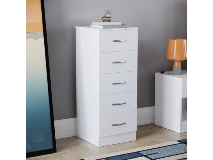 Vida Designs schmale Kommode mit 5 Schubladen, hohe Schlafzimmer-Aufbewahrungseinheit, Schiebeschubladen, Schlafzimmermöbel (weiß)