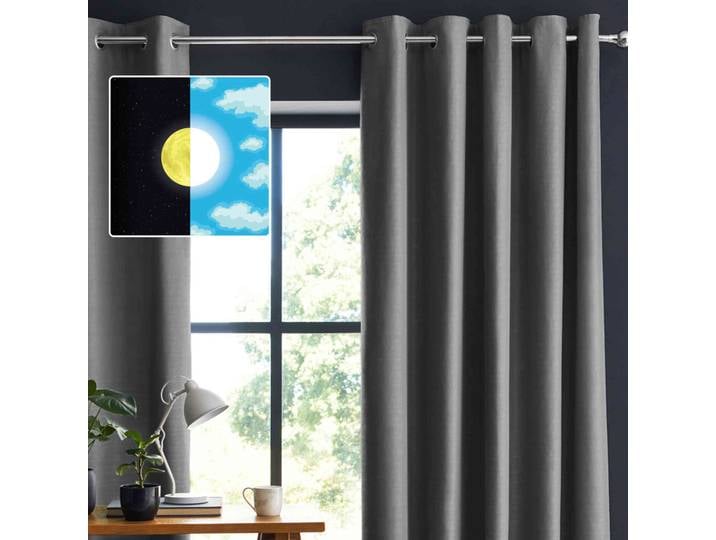 Lot de 2 rideaux occultants à œillets anthracite 140x280