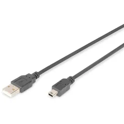 Digitus USB 2.0 Anschlusskabel, Typ A - mini B (5pin) St/St, 1.0m, USB 2.0 konform, sw