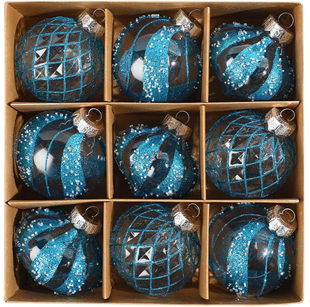 Set van 9 onbreekbare kerstballen van PET-materiaal in doorzichtige kleur