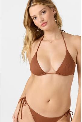 O'Neill s Saltwater Solids Rib Venice Triangle Bikini Top in Rustic Brown, Size Small, Elastane/Polyester