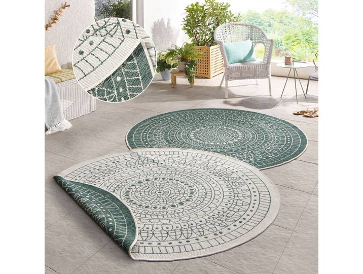 Teppich HANSE HOME Porto Wendeteppich , grün, H:5mm Ø:100cm, Kunstfaser, Teppiche, Teppich, In-& Outdoor, Wetterfest, Balkon, Garten, Wohnzimmer, Wasserfest