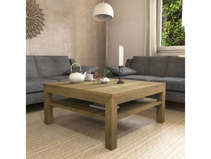 Massivholz-Couchtisch mit Ablage 100x100cm Eiche