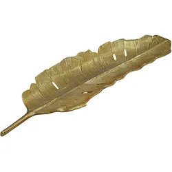 FineBuy, Dekoschale, Dekoschale Blatt Aluminium Gold Schale Gross Tischdeko Alu Metall Wohnaccessoire