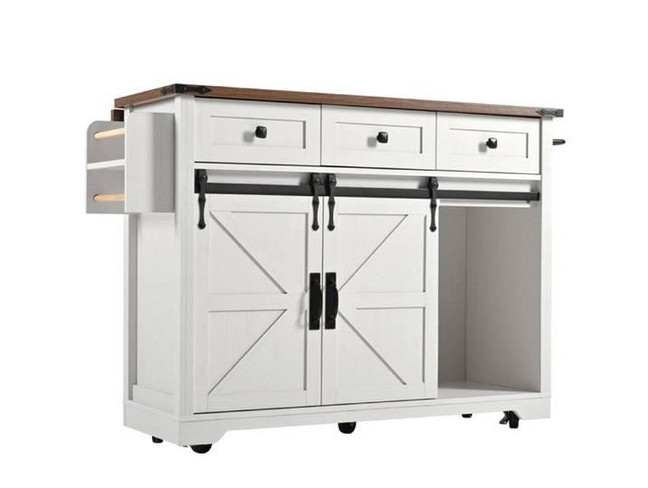 Îlot De Cuisine Chariot de cuisine îlot extensible 2 portes coulissantes 3 tiroirs roulettes meuble salle à manger bois veiné