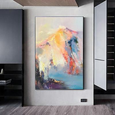 handgemachtes Ölgemälde auf Leinwand, Wandkunst, Dekoration, abstrakte Messermalerei, Landschaft, blau, für Wohnkultur, gerollt, rahmenlos, ungedehnt