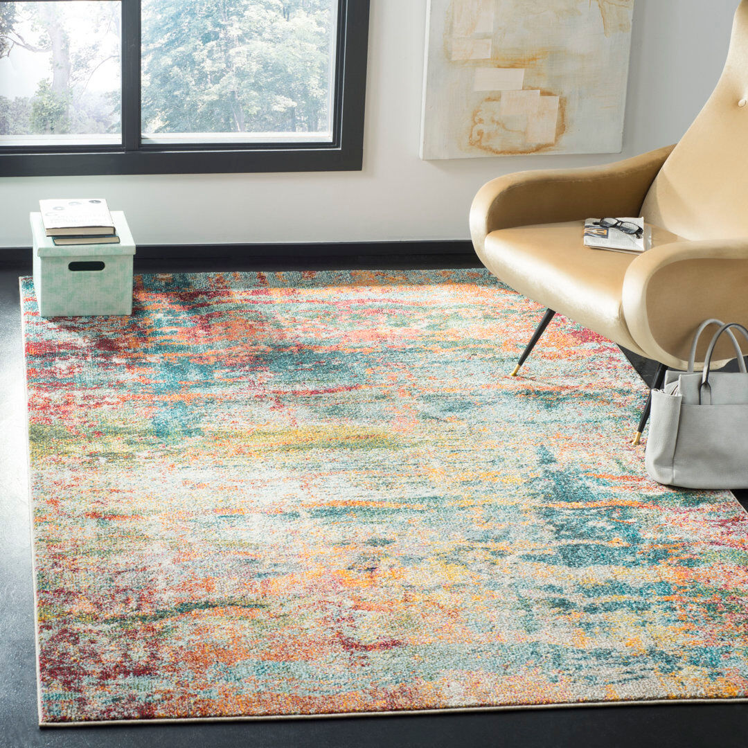 Bloomsbury Market Mcauliffe Abstract Area Rug Teal Rectangle 201 x 279 cm