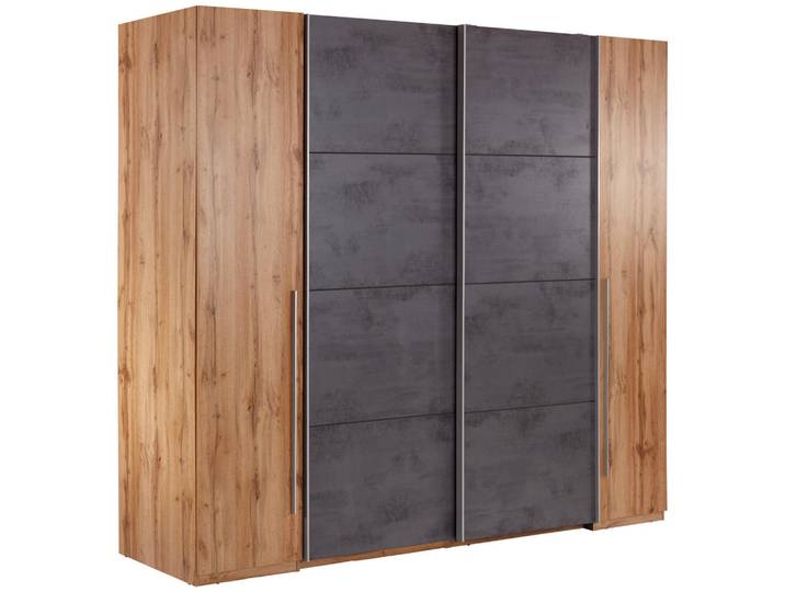 Mid.you Schwebetürenschrank, Graphit, Eiche, Metall, Kunststoff, 10 Fächer, 267x226x60 cm, Blauer Engel, BQ - Bündnis für Qualität, Made in Germany, Holzmöbel, Holzschränke, Kleiderschränke Holz