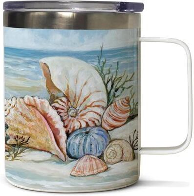 Highland Home Coastal Shore Double Wall Stainless Steel Mug with Lid 12 oz. Manufactured in the USA