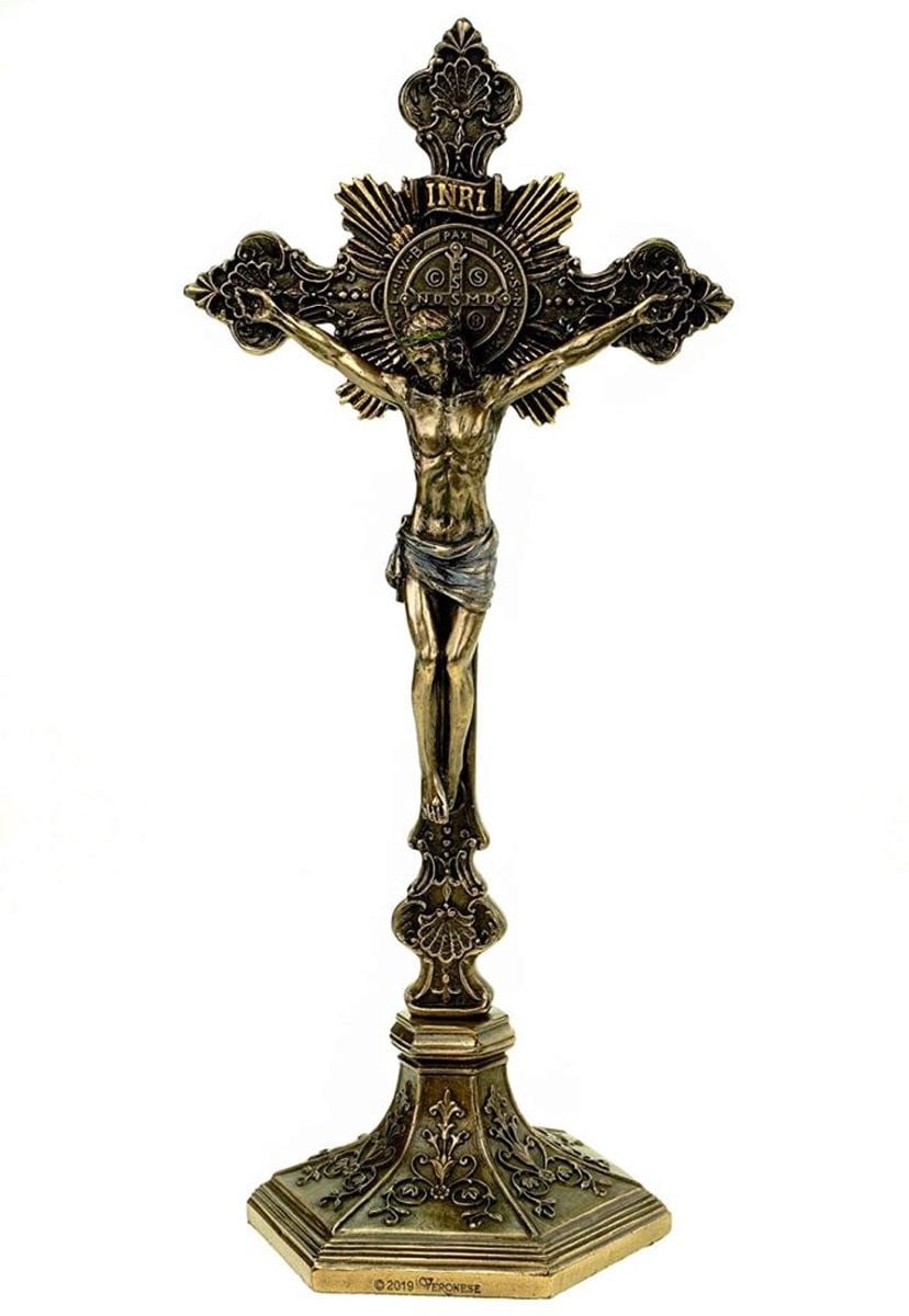 Veronese Design Sint Benedictus Crucifix voor aan de muur of op tafel, 25 x 11 x 8 cm