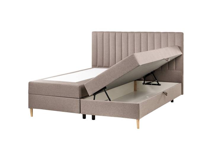 Beliani Boxspringbett mit Stauraum 180/200 cm Stoff Taupe Officer, 180x200 cm, Schlafzimmer, Betten, Boxspringbetten